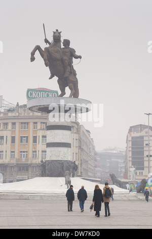 Krieger auf einem Pferd, Alexander die große Statue in Skopje, Mazedonien, ehemalige jugoslawische Republik Mazedonien Stockfoto