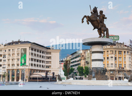 Krieger auf einem Pferd, Alexander die große Statue in Skopje, Mazedonien, ehemalige jugoslawische Republik Mazedonien Stockfoto