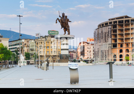 Krieger auf einem Pferd, Alexander die große Statue in Skopje, Mazedonien, ehemalige jugoslawische Republik Mazedonien Stockfoto