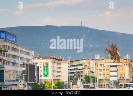 Krieger auf einem Pferd, Alexander die große Statue in Skopje, Mazedonien, ehemalige jugoslawische Republik Mazedonien Stockfoto