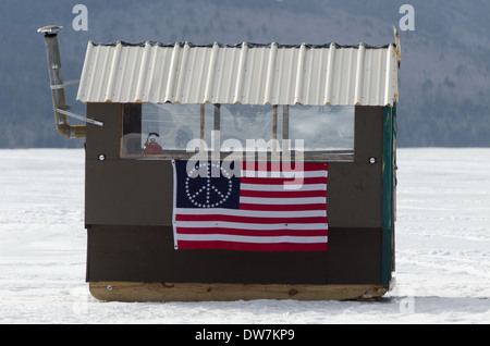 Eis Angeln Shack auf dem Eagle Lake, Acadia National Park, Maine Stockfoto