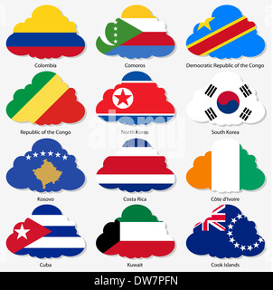 Flaggen der souveränen Staaten der Welt inmitten von Wolken bilden. Vektor-il Stockfoto