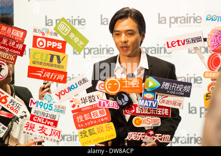 Hong Kong, 28. März 2014 - Stephen Fung, besuchte La Prairie Vorzeigeprodukt in der Pacific Place Mall in Hong Kong. Stockfoto