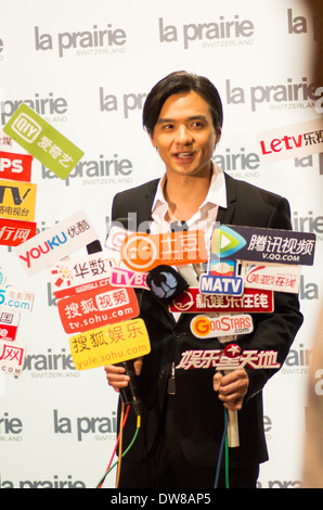 Hong Kong, 28. März 2014 - Stephen Fung, besuchte La Prairie Vorzeigeprodukt in der Pacific Place Mall in Hong Kong. Stockfoto