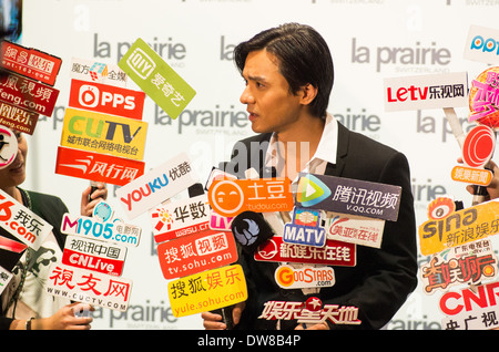 Hong Kong, 28. März 2014 - Stephen Fung, besuchte La Prairie Vorzeigeprodukt in der Pacific Place Mall in Hong Kong. Stockfoto