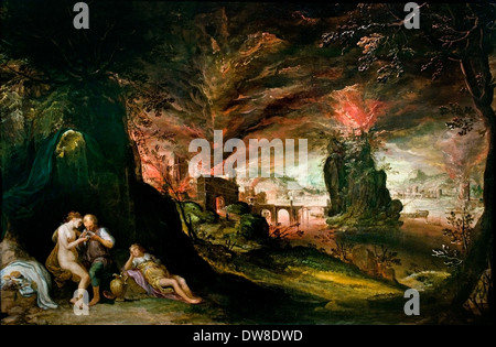 Kerstiaen de Keuninck 1560-1635-Lot und seine Töchter Hintergrund der brennenden Städte Sodom und Gomorra flämischen Belgien Belgien Stockfoto