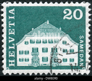 Schweiz - ca. 1968: Briefmarke gedruckt in der Schweiz, zeigt Planta House, Samedan, ca. 1968 Stockfoto