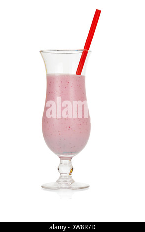 Erdbeer Smoothie im Hurricane Glas isoliert auf weißem Hintergrund Stockfoto