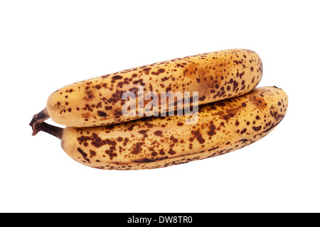 Eine Reihe von über reife Bananen auf weißem Hintergrund Stockfoto