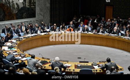 Vereinten Nationen, New York, NY, USA. 3. März 2014.  Eine Sitzung des Sicherheitsrats über die Situation in der Ukraine, die die dritte seit Freitag ist, ist an das UN-Hauptquartier in New York am 3. März 2014 statt. Bildnachweis: Xinhua/Alamy Live-Nachrichten Stockfoto