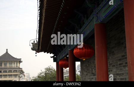 Innenstadt von Xi ' an, Laternen am Südtor Gebäude Stockfoto