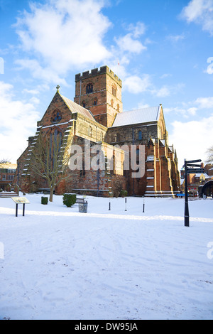 Carlisle Kathedrale im Schnee. Carlisle, Cumbria, England, Vereinigtes Königreich, Großbritannien Stockfoto