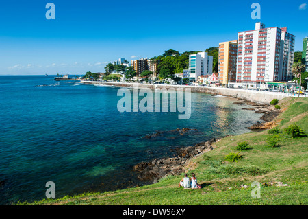 Blick vom Farol da Barra Leuchtturm über den Strand, Salvador da Bahia, Bahia, Brasilien Stockfoto