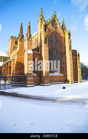 Carlisle Kathedrale im Schnee. Carlisle, Cumbria, England, Vereinigtes Königreich, Großbritannien Stockfoto