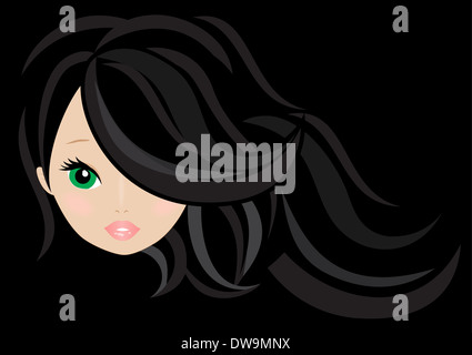 schönes Mädchen mit langen Haaren auf einem schwarzen Hintergrund Stockfoto