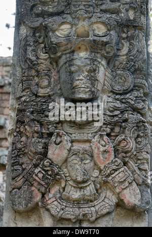 Skulptur an einer Ausgrabungsstätte Copan Copan Ruinas Copan Abteilung Honduras Stockfoto