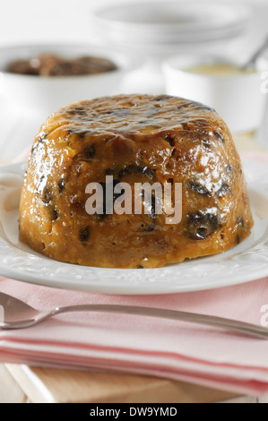 Figgy Pudding. Traditionellen Trockenfrüchten Dessert. UK Essen Stockfoto