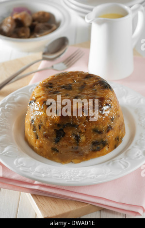 Figgy Pudding. Traditionellen Trockenfrüchten Dessert. UK Essen Stockfoto