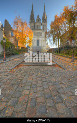 Kathedrale Saint-Maurice bei Dämmerung, Angers, Loiretal, Frankreich Stockfoto