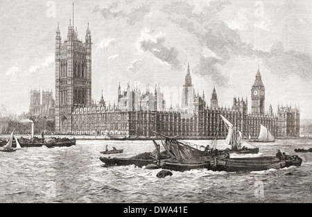 Die Houses of Parliament, City of Westminster, London, England im 19. Jahrhundert. Stockfoto