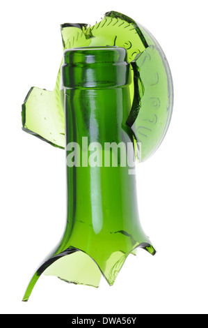 Gebrochene grüne Weinflasche, Gefahr Stockfoto