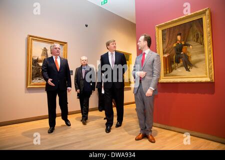 Dordrecht, Niederlande. 4. März 2014. König Willem-Alexander öffnet die Kunstausstellung '' Willem II – Kunst König '' im Museum in Dordrecht, Holland, 4. März 2014. König Willem II. (1792-1849) Sammlung von wichtigen Gemälden und Zeichnungen der italienischen, französischen, spanischen, niederländischen und flämischen Maler, wurde nach seinem Tod, Museen und Sammler im Ausland versteigert. Foto: Dpa/Patrick van Katwijk/Alamy Live News Stockfoto