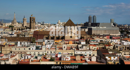 Ciutat Vella, Altstadt Zentrum von Barcelona, Blick vom Dach des Barcelo Raval Hotel, Barcelona Stockfoto