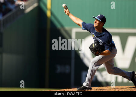 Fort Myers, Florida, USA. 4. März 2014. WILL VRAGOVIC | Zeiten. Tampa Bay Rays Entlastung Krug Stellplätze Brad Boxberger (26) im fünften Inning der Boston Red Sox gegen die Tampa Bay Rays Spring Training Spiel bei JetBlue Park in Fort Myers, Florida am Dienstag, März. 4, 2014. Die Strahlen schlagen die Red Sox 8 - 0. © Willen Vragovic/Tampa Bucht Times/ZUMAPRESS.com/Alamy Live-Nachrichten Stockfoto