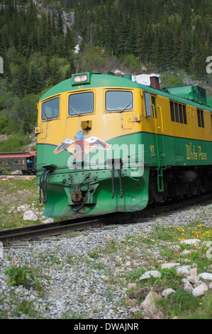 Historischen White Pass Yukon Route Railroad Zug, in der Nähe von Skagway, Alaska Stockfoto