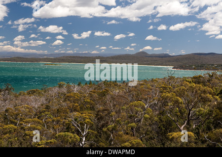 Blick auf die Great Oyster Bay von der Wineglass Bay, Freycinet National Park, Tasmanien, Australien Stockfoto