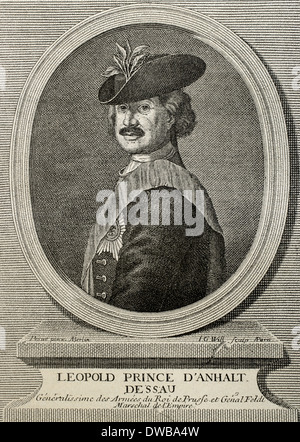 Leopold i., Fürst von Anhalt-Dessau (1676-1747). Deutschen Prinzen. Haus der Ascania. Porträt. Gravur. Stockfoto