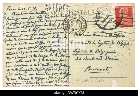 alte verwendet handschriftliche Postkarte Brief mit unlesbar undefinierten text Stockfoto