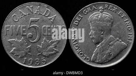 5 Cent Münze, König George V, Kanada, 1935 Stockfoto