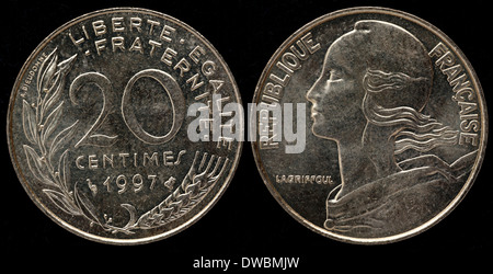 20 Rappen Münze, Frankreich, 1997 Stockfoto