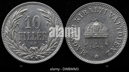 10 Füller Münze, Ungarn, 1894 Stockfoto