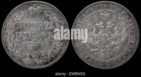 1 Rubel Silbermünze, Russland, 1847 Stockfoto