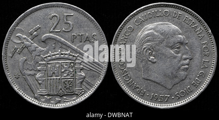 25 Peseten-Münze, Francisco Franco, Spanien, 1957 Stockfoto