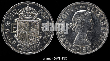 Halbe Krone Münze, Königin Elizabeth II., UK, 1967 Stockfoto