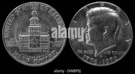 Kennedy Half Dollar Münze, Independence Hall, USA, 1976 Stockfoto