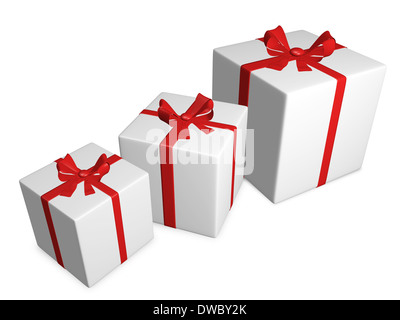 Weiße Geschenke mit roter Schleife Stockfoto