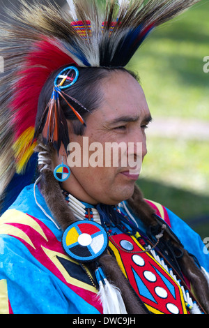 Blackfoot Indianer auf dem Blackfoot Arts and Heritage Festival, Waterton Park, Waterton Lakes National Park, Alberta, Kanada. Stockfoto