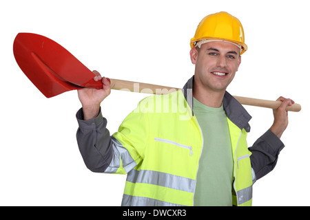 Handwerker mit einem Spaten Stockfoto