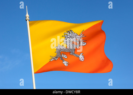 Die Nationalflagge von Königreich von Bhutan Stockfoto