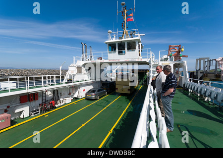 An Bord der Caledonian Macbrayne Fähre "Loch Alainn" am Hafen von Ardmore, Isle of Barra, Western Isles, Schottland, Vereinigtes Königreich Stockfoto