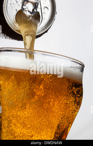 Strömenden Eis kühlen Bier aus der Ring-Pull-Dose Stockfoto