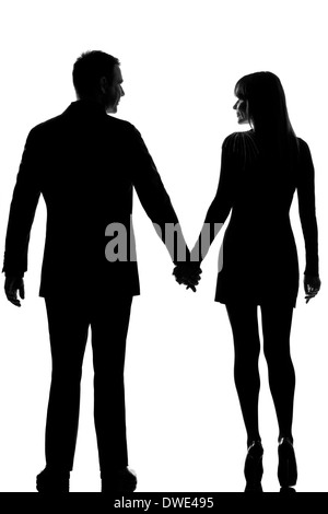 Sicht Nach Hinten Ein Liebhaber Kaukasischer Paar Mann Und Frau Gehen Hand In Hand Studio Silhouette Isoliert Auf Weissem Hintergrund Stockfotografie Alamy