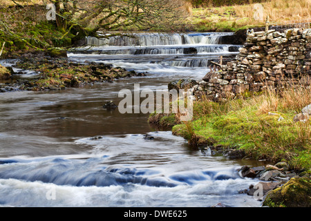 Wasserfall in Clough Fluß Garsdale Yorkshire Dales Cumbria England Stockfoto