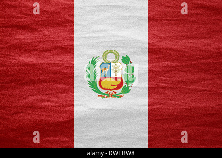 Flagge von Peru oder peruanischen Banner auf Leinwandtextur Stockfoto