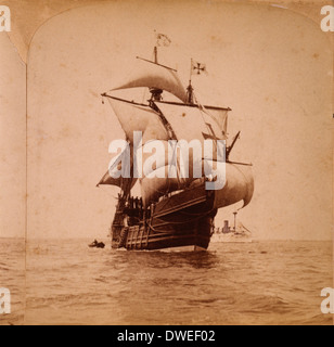 Replik von Christopher Columbus Flaggschiff Santa Maria im Hafen von New York, 1893 Stockfoto