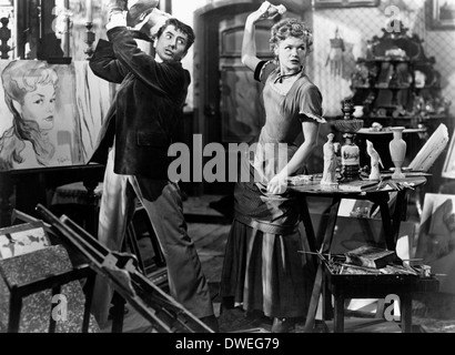 Daniel Gelin und Simone Simon am Set des Films "Le Plaisir" unter der Regie von Max Ophüls, 1952 Stockfoto